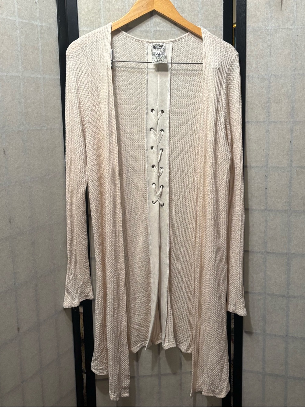 VOCAL USA Laced-Back Lightweight Waffle Knit Boho Open Front Duster Cardigan